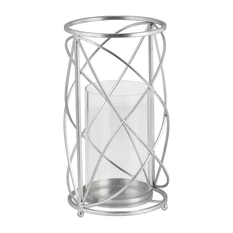 Metal Hurricane Candle Holder - Contemporary Rustic Pillar Candle Holder - Decorative Home Decor - Silver/ Metallic - 7" x 7" x 13"
