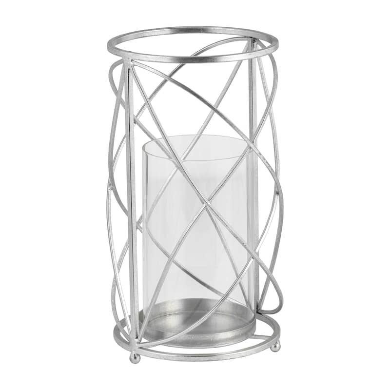 Sagebrook Home Modern Glam Glass and Metal Hurricane Candle Holder - Silver - 7" x 7" x 13"