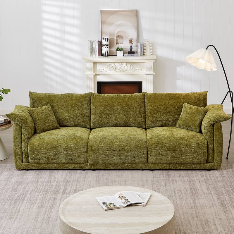 98.5" Fabric Modern Minimalist 3-Seater Sofa with 2 Pillows