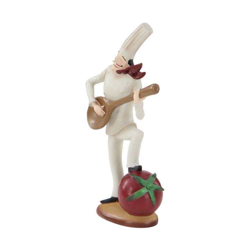 White Polystone Chef Decorative Sculpture with Musical Instruments (Set of 3)