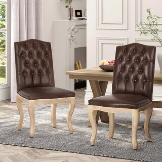 Modern PU Leather Smooth Tufted Dining Room Seats Dark Brown Set of 2