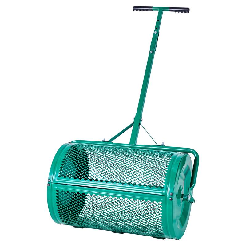 Compost Spreader, 24 in Wide Peat Moss Spreader with Push Tow Handle, 4 Heights Adjustable for Planting Seeding