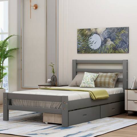 Twin Size Wood platform bed with two drawers