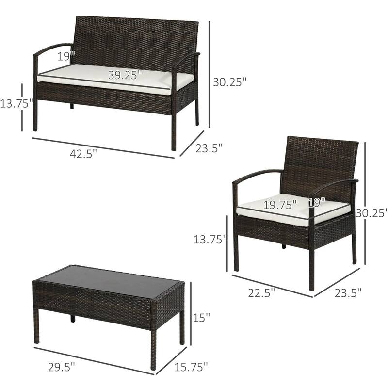 4PCS PE Rattan Conversation Set, Sofa Loveseat Table, All Weather