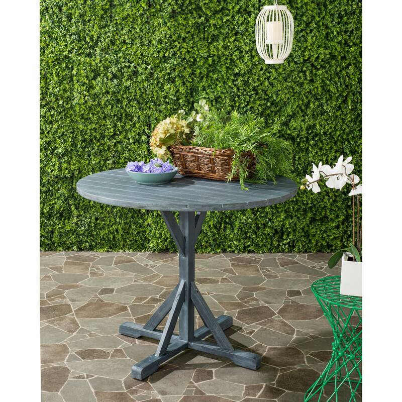 SAFAVIEH Outdoor Shile Round Table - 35Wx35Dx29H - Ash Grey