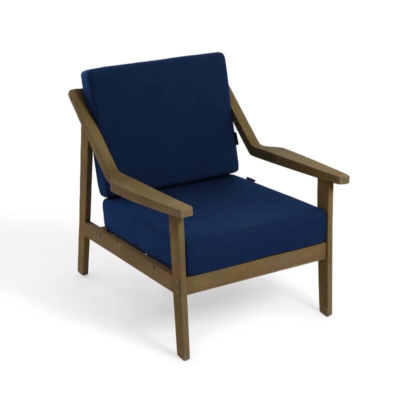 3-piece Teak Modern Cushioned Club Chairs Set Patio Bistro Set