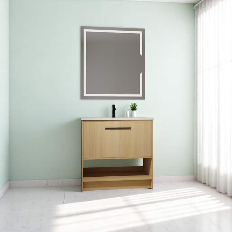 36 Inch Freestanding Bathroom Vanity with Eco-Friendly Plywood, Ceramic Sink & Soft Closing Doors - Original Oak