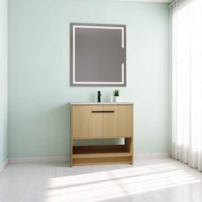 36 Inch Freestanding Bathroom Vanity with Eco-Friendly Plywood, Ceramic Sink & Soft Closing Doors