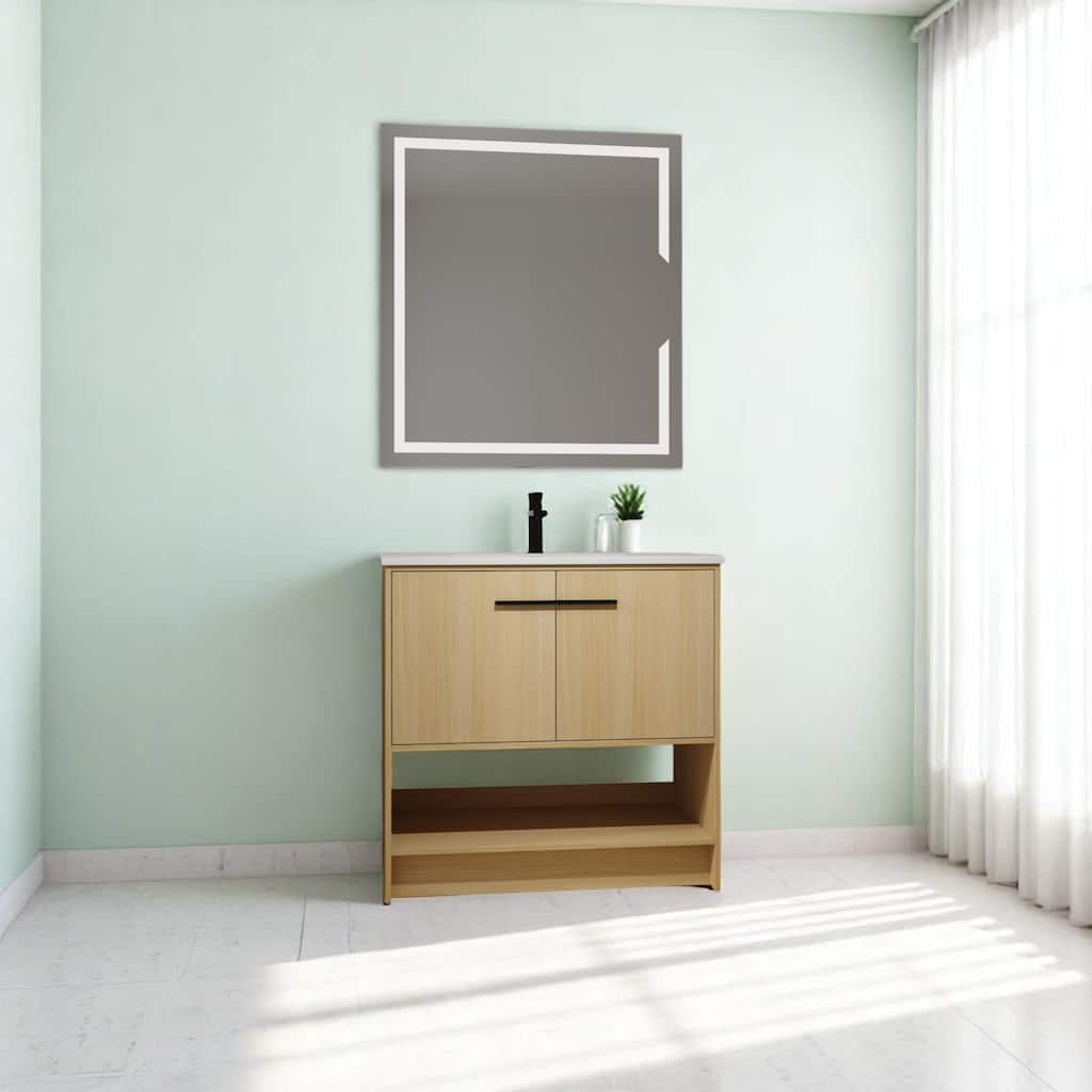36 Inch Freestanding Bathroom Vanity with Eco-Friendly Plywood, Ceramic Sink & Soft Closing Doors