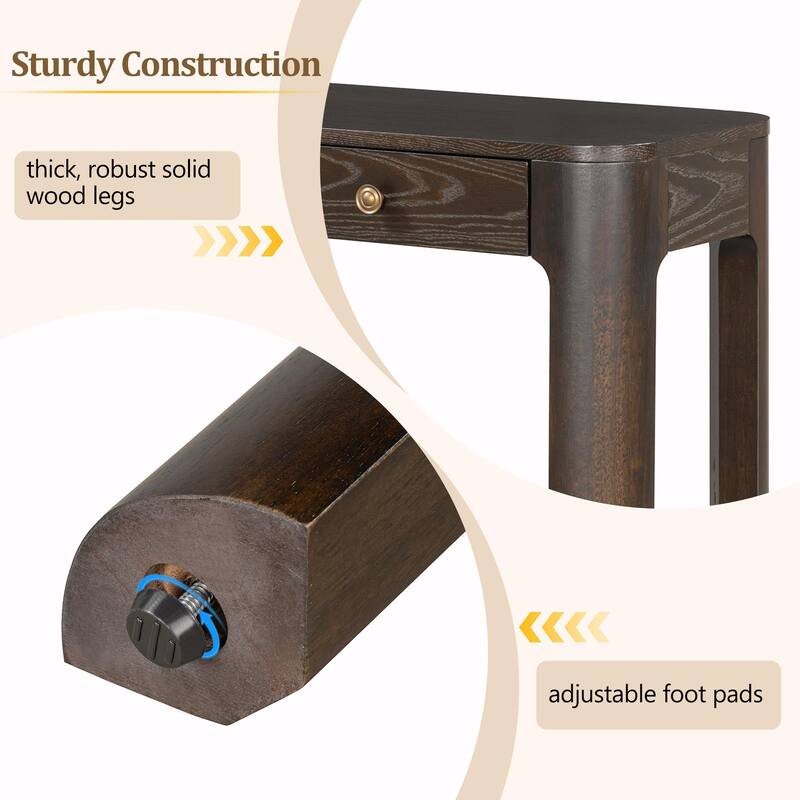 Rustic Console Table with Curved Corners for Safety - Entryway Table with 3 Concealed Drawers