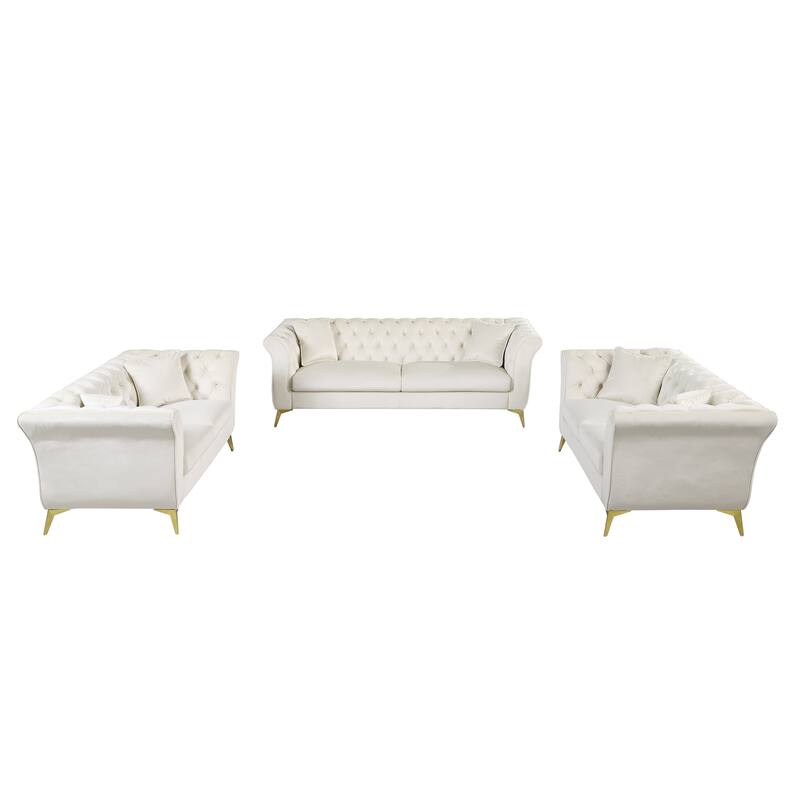 Chesterfield Velvet Upholstered 3 Seater Sofa, Tufted Button Deep Seat Sofa, Stanford Sofa with Scroll Arms & Scroll Back