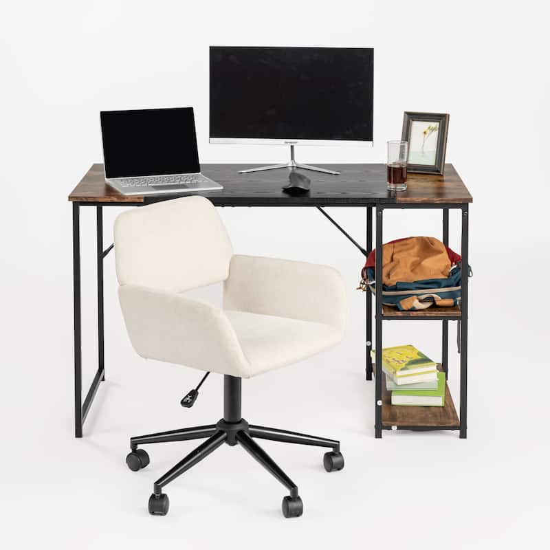 Homylin Industrial Writing Desk with Side Storage Shelves, Black Brown