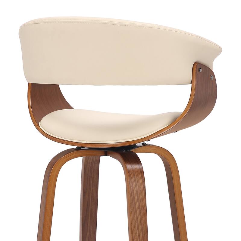Faux Leather Swivel Counter Bar Chair with Wood Frame and Footrest