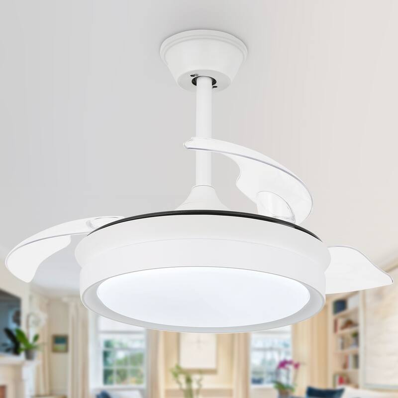 Cusp Barn 36-inch Modern Retractable 3-Blade Ceiling Fan with Lights and Remote DC Motor 6 Speeds LED Ceiling Light