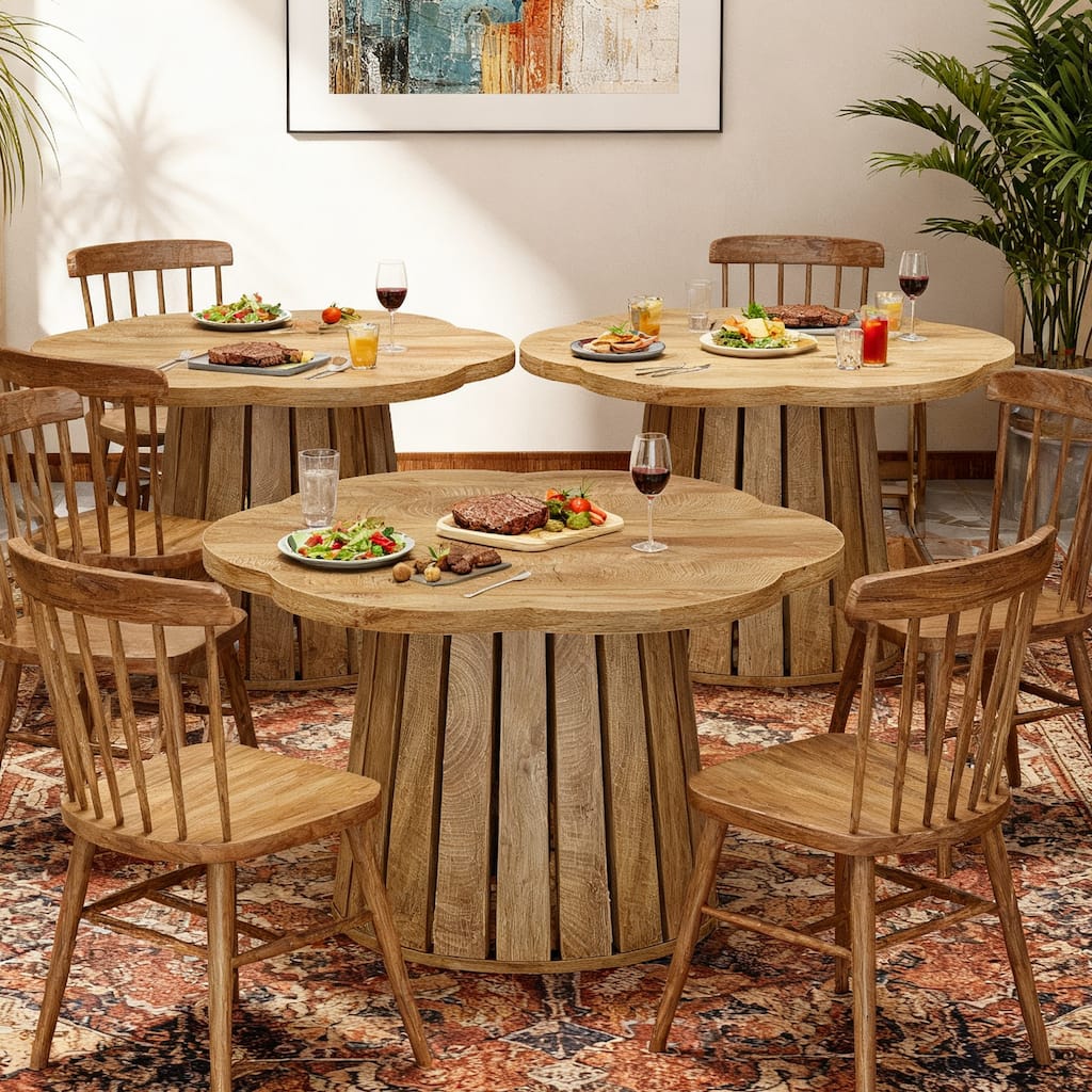 34"W Wood Coffee Table Round,Farmhouse Kitchen Table,Dinner Table for Dining Room Living Room - N/A