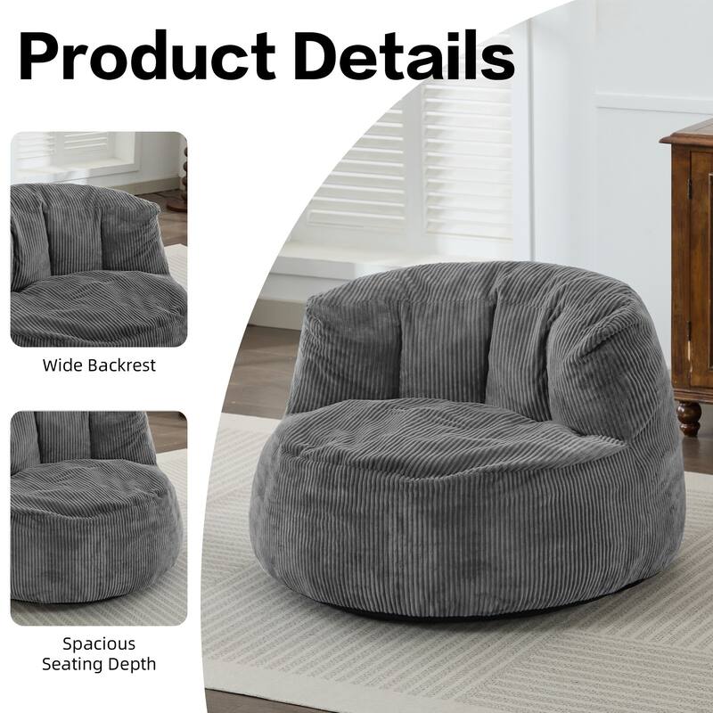 Corduroy Bean Bag Chair with Wide Backrest