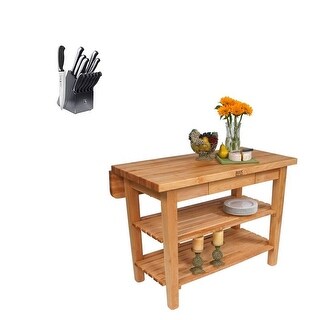 John Boos  KIB02 60x32 Butcher Block and Henckels Knife Set (Natural Maple)