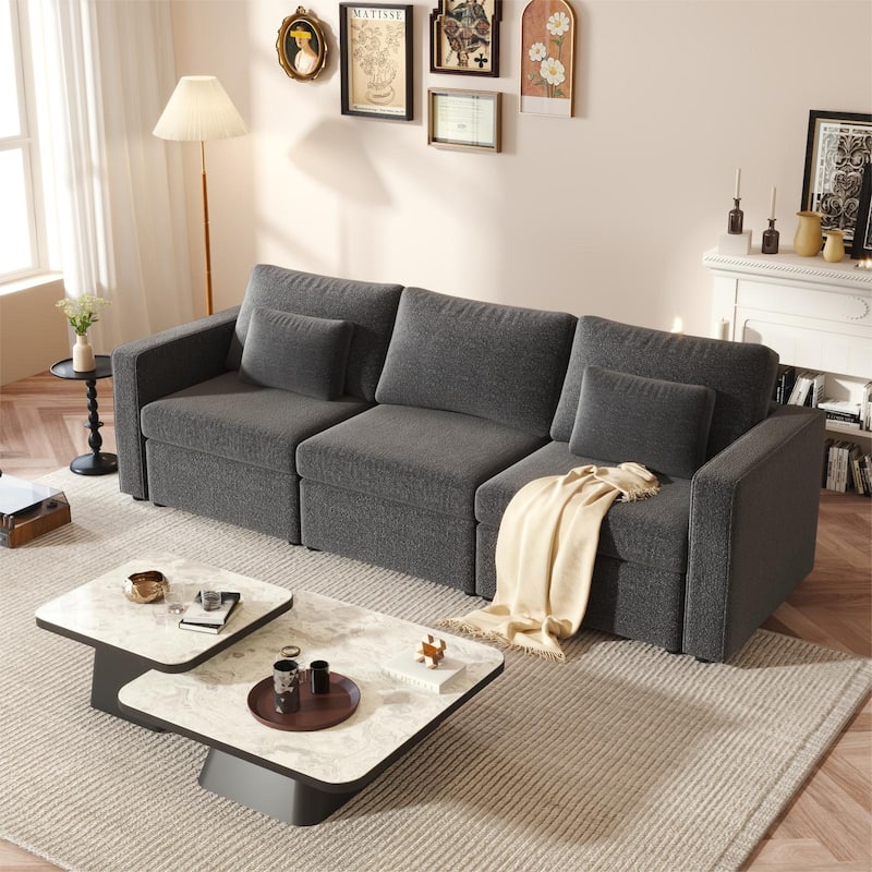 Modern Cotton Linen L-Shape Sectional Sofa, Oversized Upholstery Sectional Sofa, Chaise Couch with Storage Ottomans for Living R