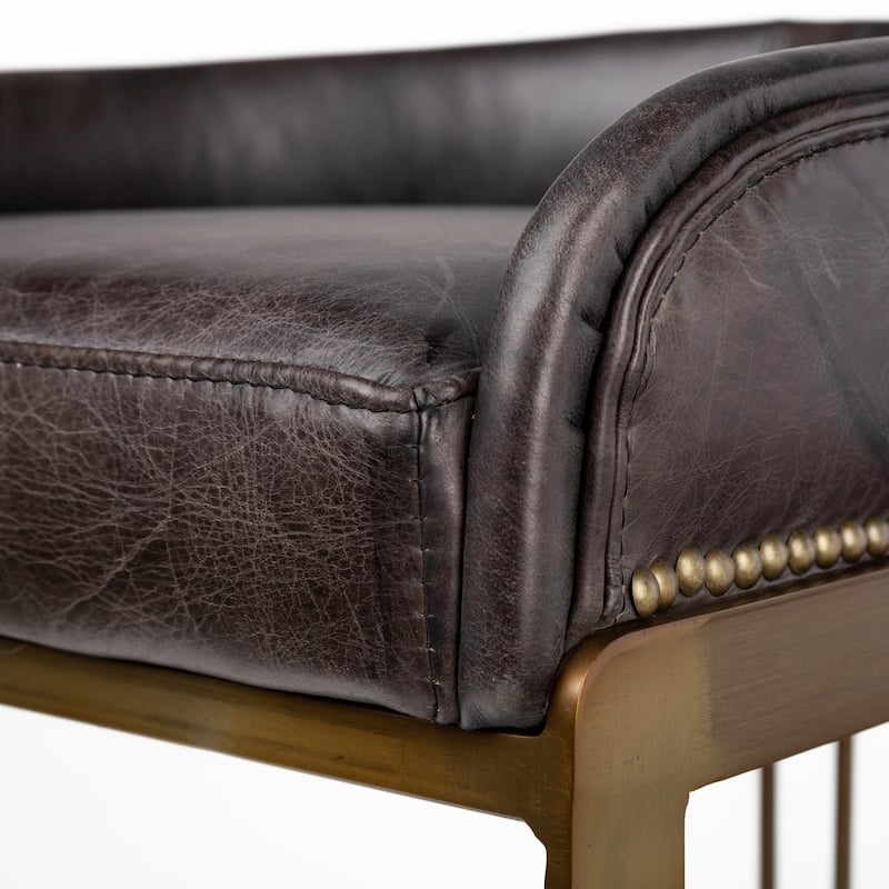 Hollyfield Black Genuine Leather Seat with Gold Metal Frame Counter Stool - 20.5L x 19.8W x 32.8H