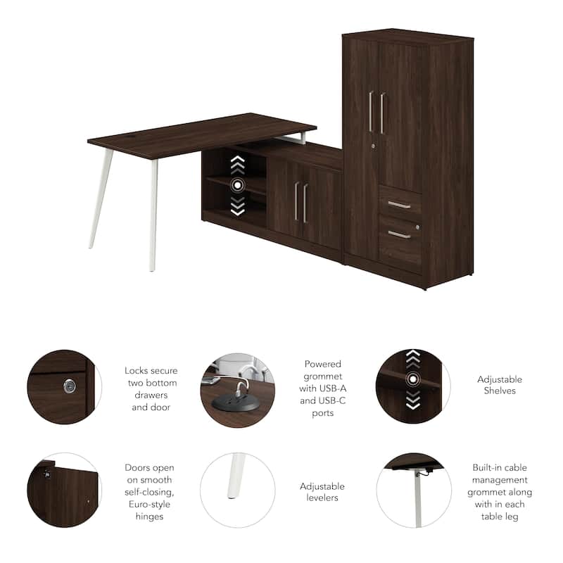 Bush Business Furniture Vista 60W L Shaped Desk with Cabinet, Wardrobe