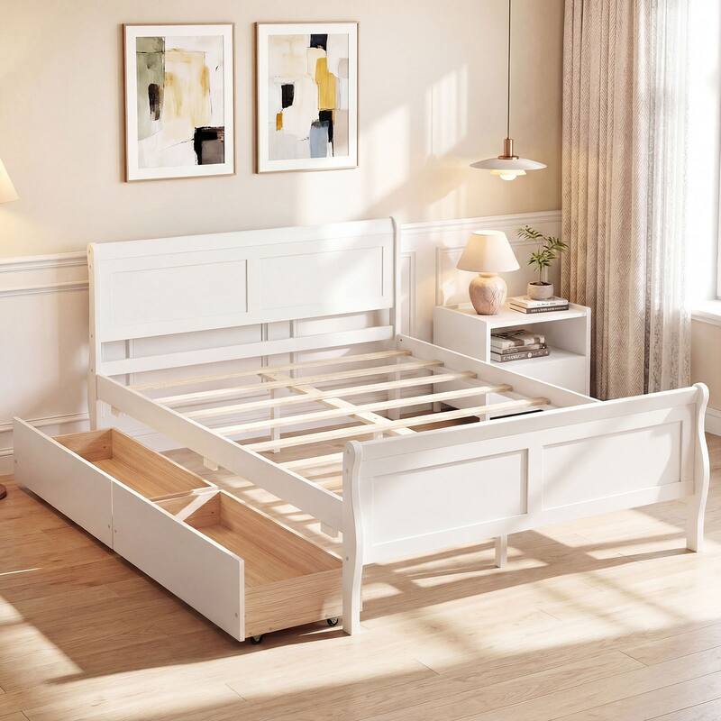 Costway Twin Size Bed Frame with 2 Storage Drawers Wood Platform Bed