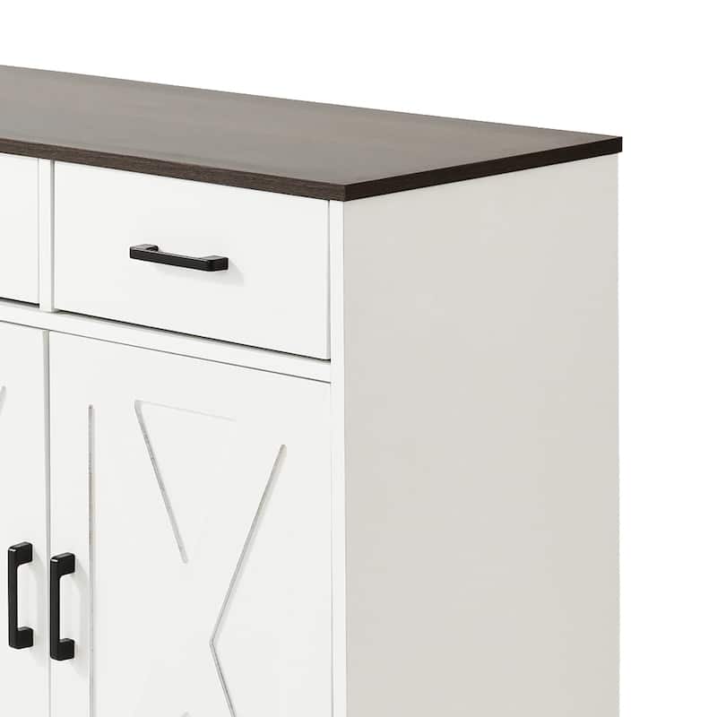 Barn Door Buffets Storage Cabinet Sideboards with 3 Drawers