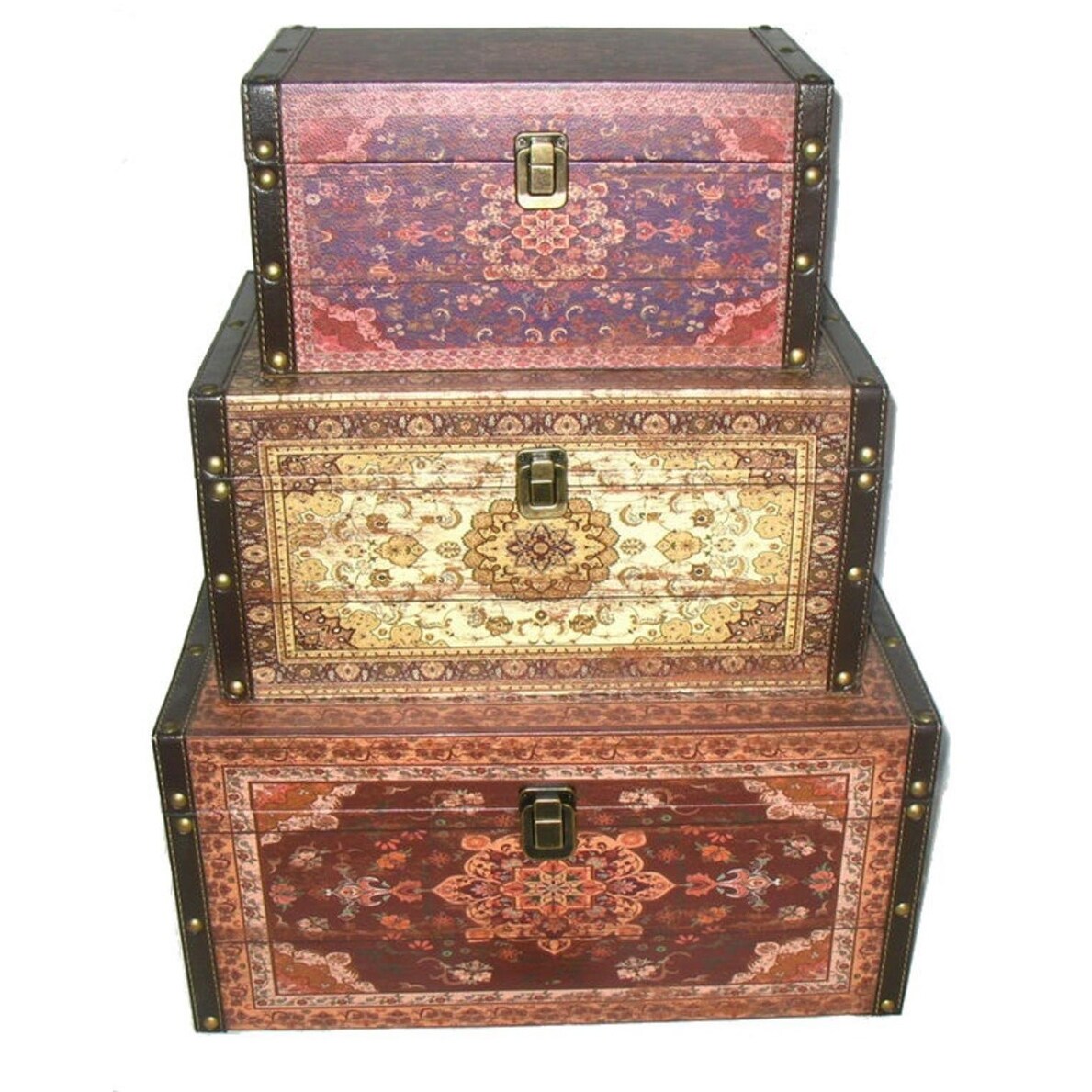 Shop Set Of 3 Oriental Style Red Brown And Cream Earth Tones