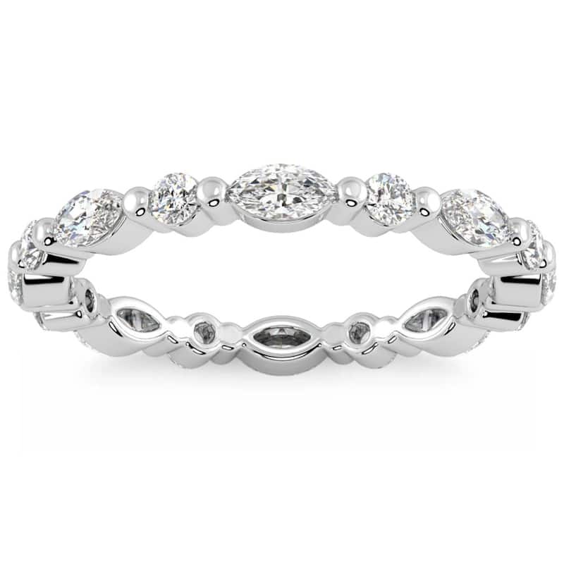 Bliss Diamond 1Ct Marquise & Round Diamond Eternity Wedding Stackable Ring Gold Lab Grown - 8.5 - White