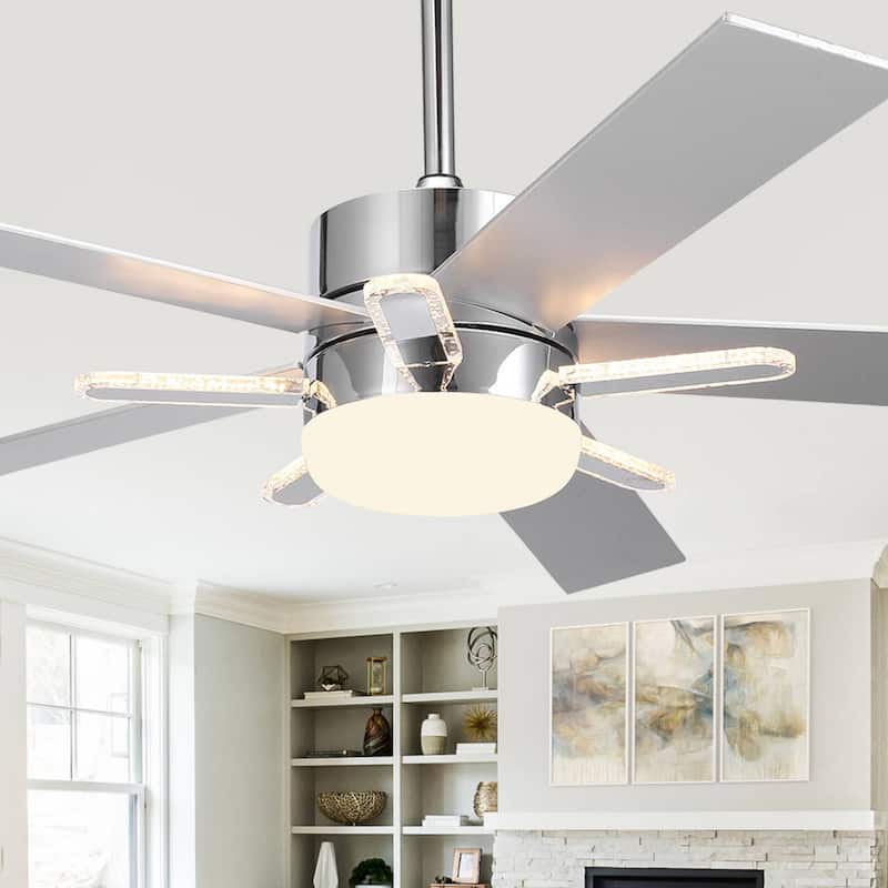 52-Inch Chrome Modern Integrated LED Ceiling Fan with 5 Acrylic Bars and Remote