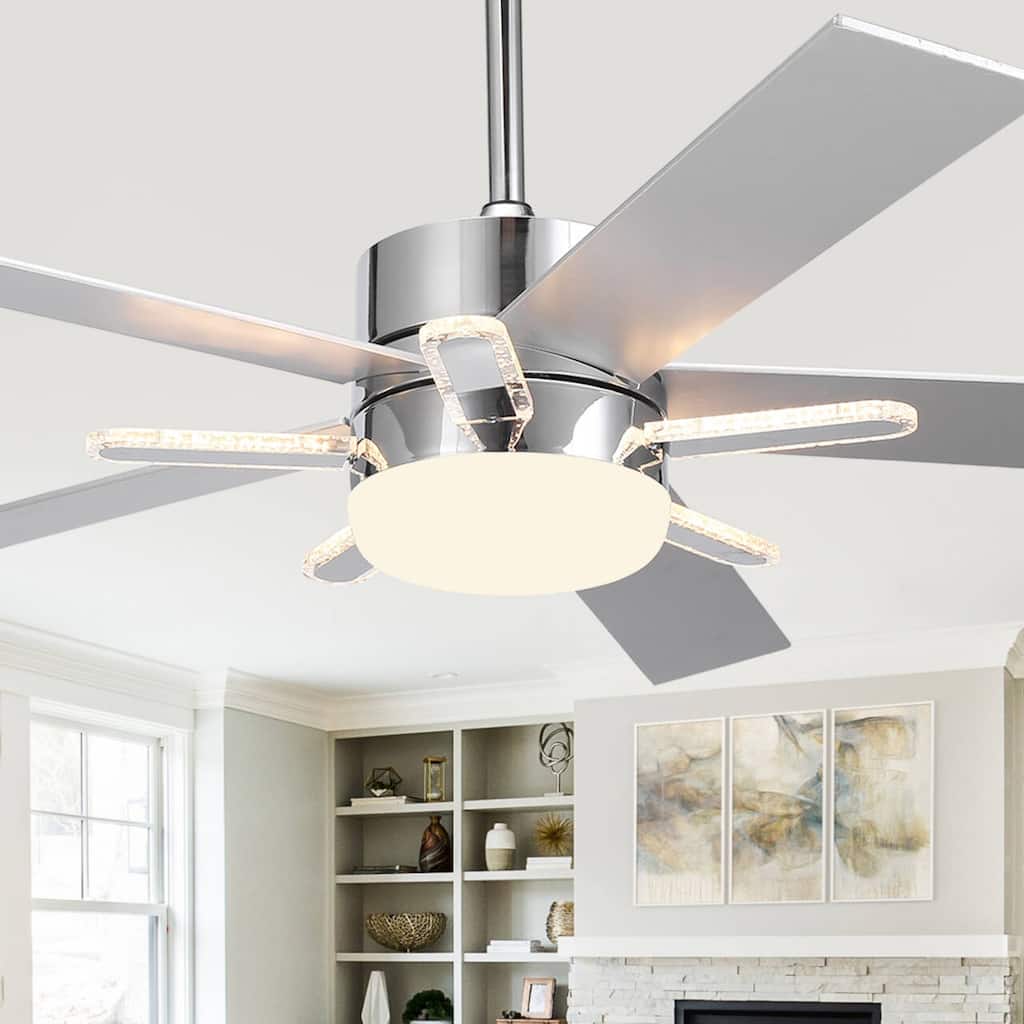 52-Inch Chrome Modern Integrated LED Ceiling Fan with 5 Acrylic Bars and Remote