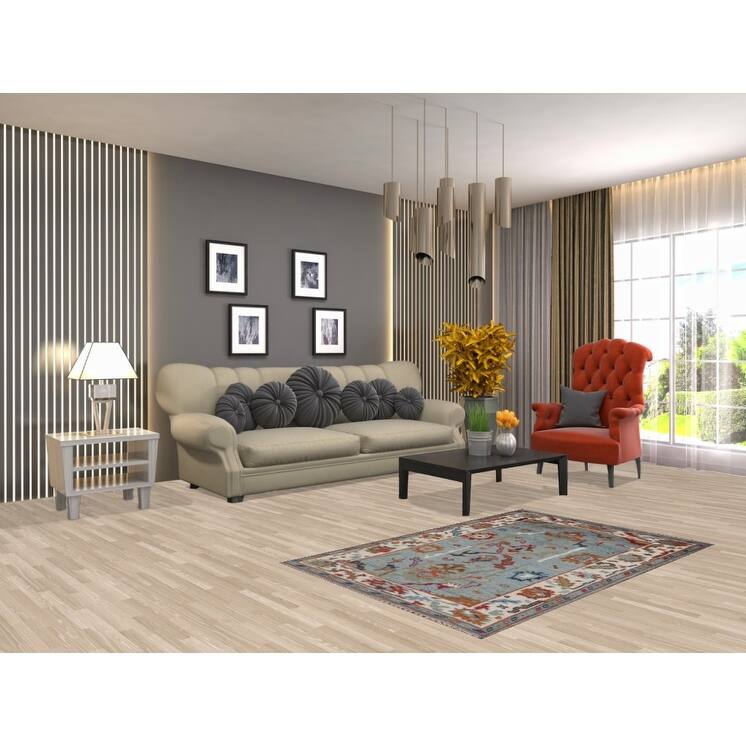 Transitional Blue Oushak Oriental Accent Rug Handmade Wool Carpet - 3'1"x 4'10"