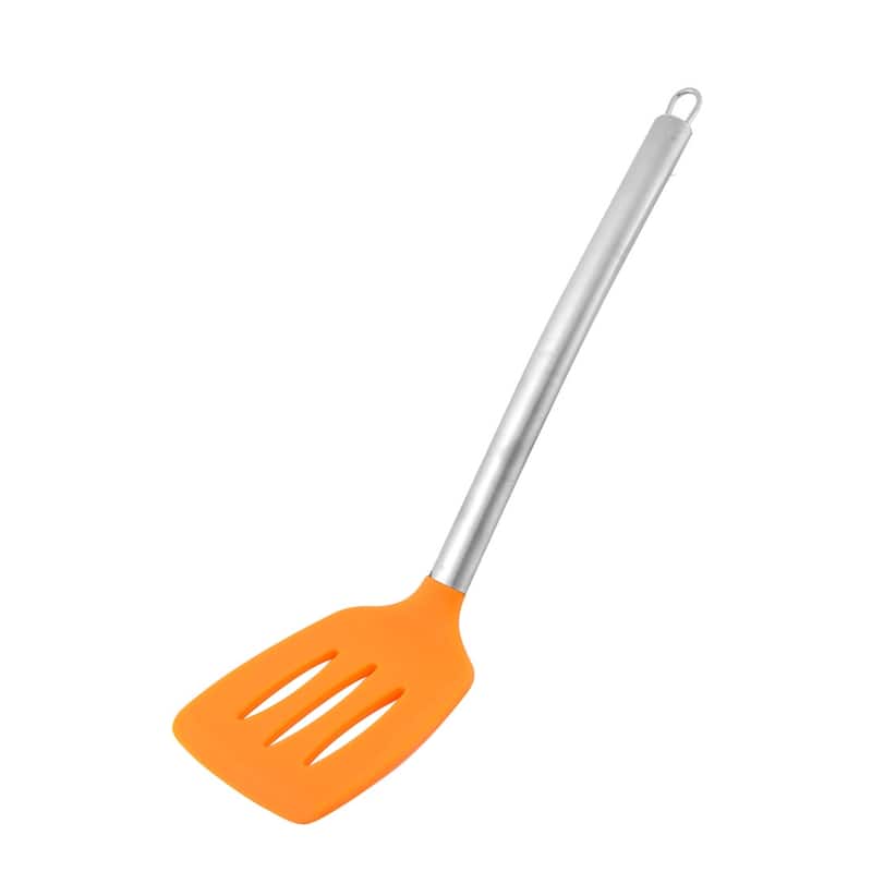 Kitchen Stainless Steel Handle Silicone Slotted Pancake Turner Spatula - 12.6" x 3.3" x 0.6"(L*W*T)