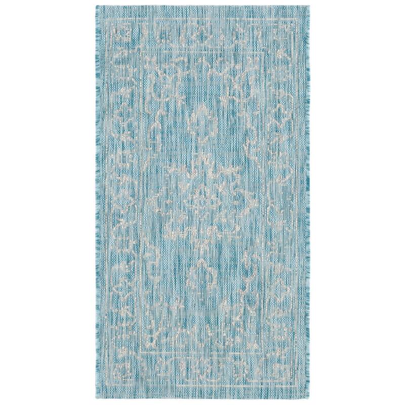 SAFAVIEH Courtyard Divna Medallion Indoor/ Outdoor Waterproof Patio Backyard - 2'x3'7" - Aqua/Grey