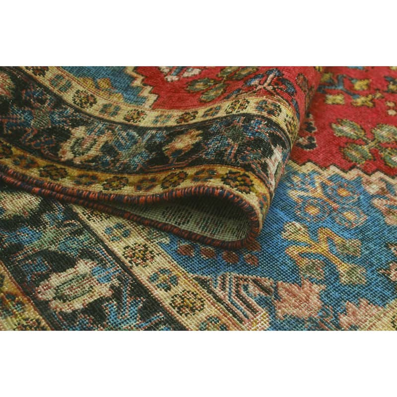Vintage Distressed Burcu Red/Charcoal Rug - 4'2" x 5'1"