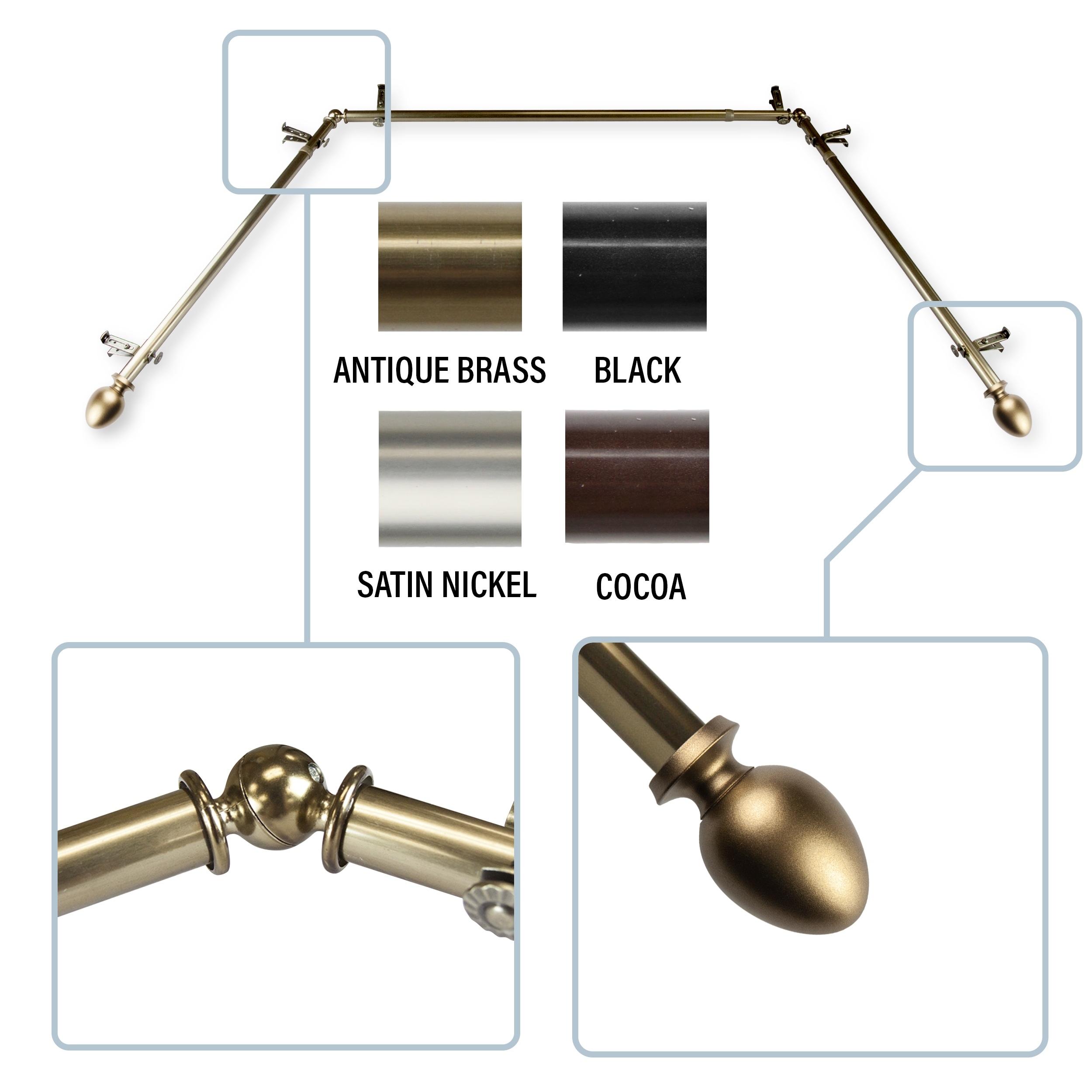 InStyleDesign Ivo 13/16" Bay curtain rod 20"-36", 38"-72"