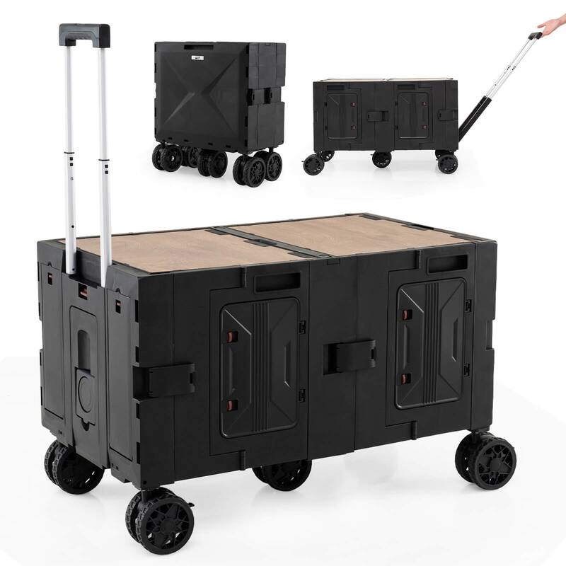 Costway Large Foldable Utility Cart with 2-Tier Storage Crates 5 - See Details - Black