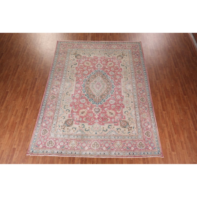 Tabriz Persian Vintage Area Rug Handmade Oriental Wool Carpet - 9'7"x 12'7"