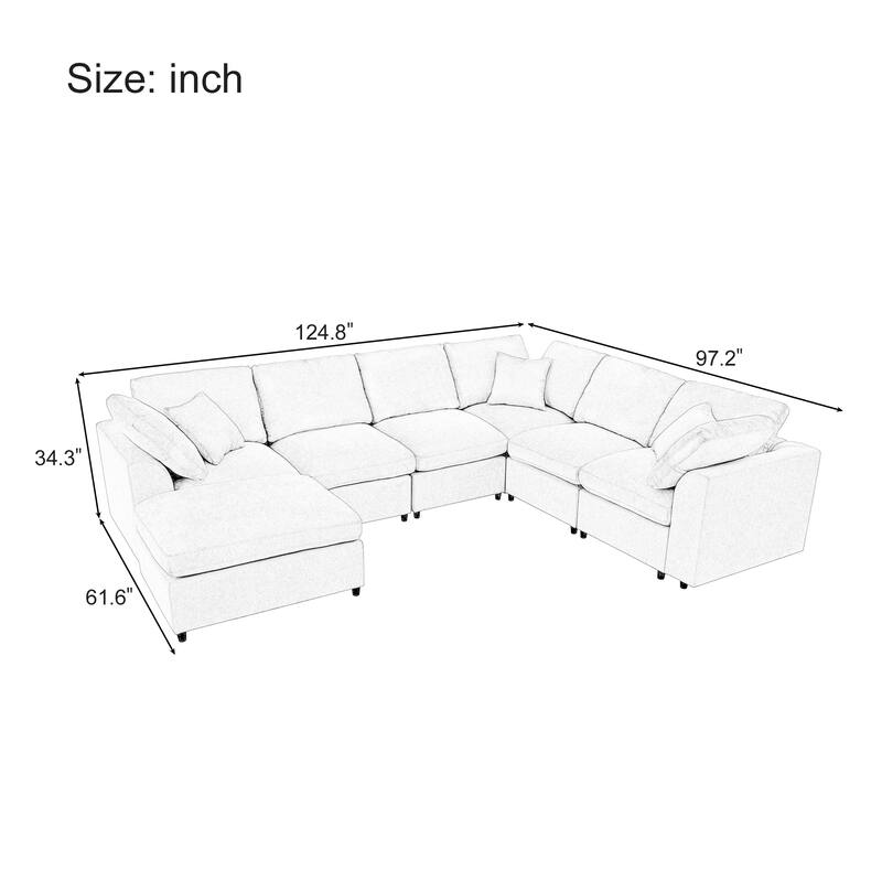 7-Seater Modular Sectional Sofa with Movable Ottoman, Extra Large L-Shaped Chenille Fabric Sofa for Spacious Living Room