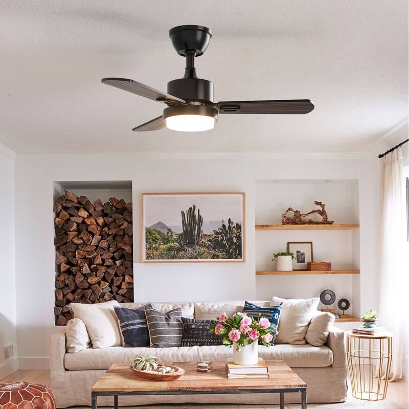 Modern Farmhouse Large Ceiling Fan with Integrated Light and Remote, Ceiling Fan with Timer and 6-speed Wind
