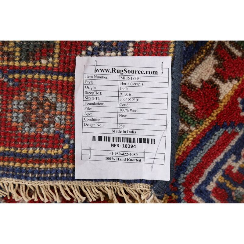 Blue Heriz Serapi Indian Accent Rug Handmade Wool Carpet - 2'0" x 3'0"