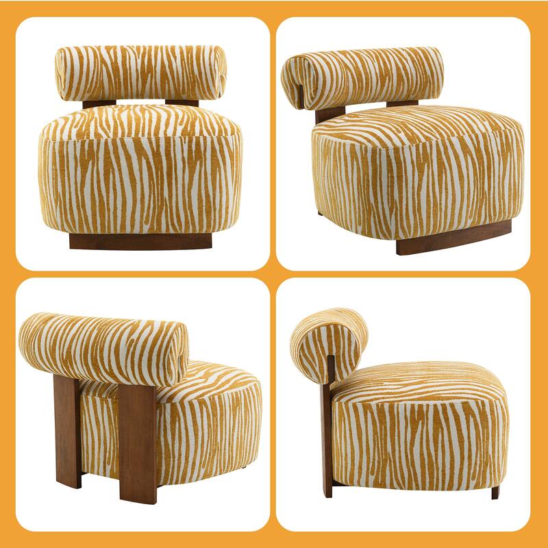 Rossetta Zebra-Striped Chenille Fabic Low Cylindrical Backrest Armchair with High-Quality Foam Cushion