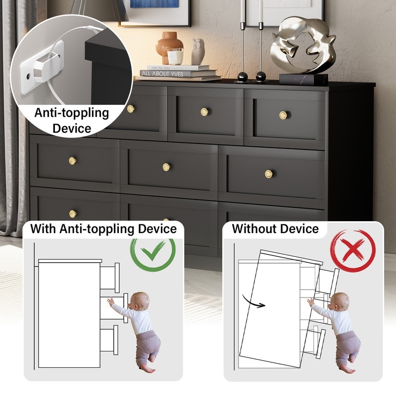 10 Drawer Dresser for Bedroom, 59 Inch Large Wood Dresser