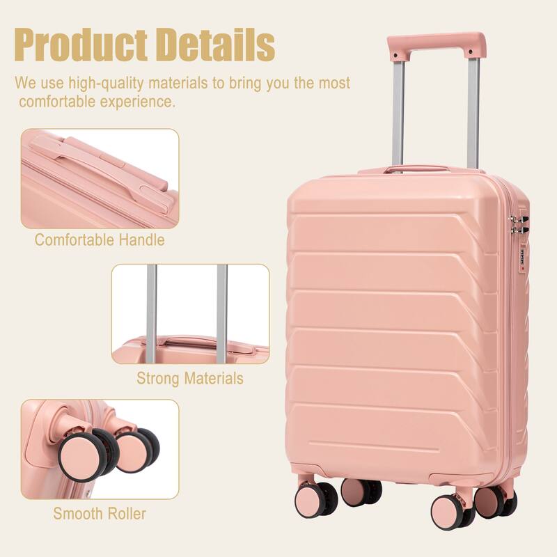 20 Inch ABS Hard Shell Travel Checked Luggage, Scratch Resistant Surface Four Multi-Directional Wheels, With Combination Lock