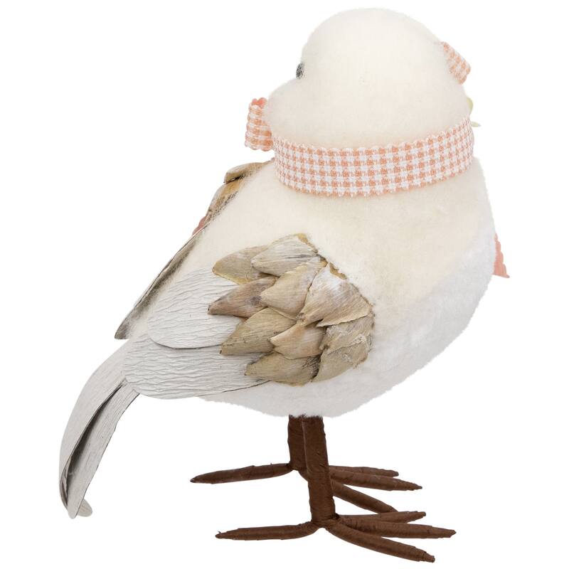 Plush Bird with Gingham Bow Easter Figurine - 7" - Beige