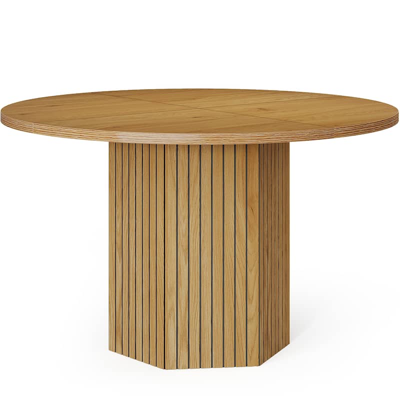 47-Inch Industrial Round Kitchen Dining Table with Pedestal for 4