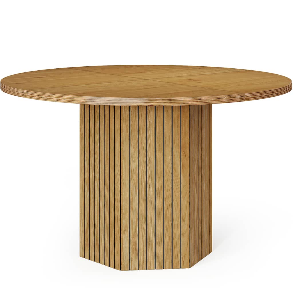 Small Industrial Round Kitchen Dining Table with Pedestal for 4