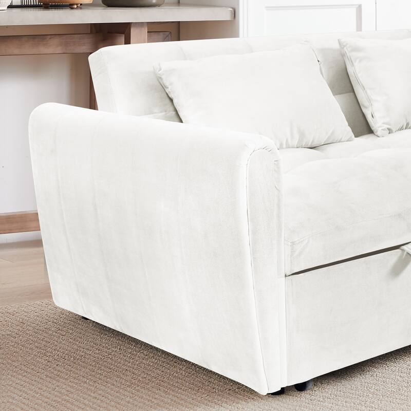 Convertible Velvet Sofa Bed, 500lb Capacity Futon with Adjustable Back and Pillows, Ideal for Apartments