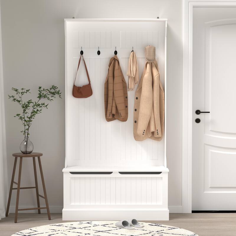 Modern Style Coat Rack,Entryway Bench Standing, Hall Tree with Shoe Storage, Entryway Organizer with 5 Hooks