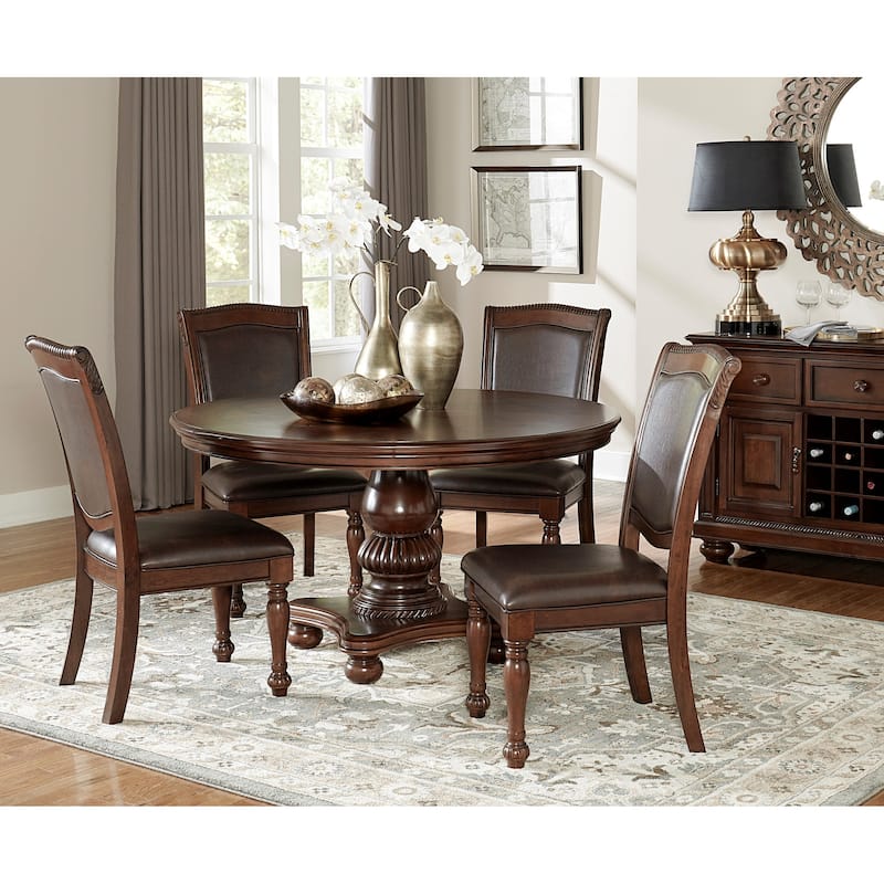 Traditional Dining Table 1pc Brown Cherry Finish Pedestal Base Round Table Dining Room Furniture