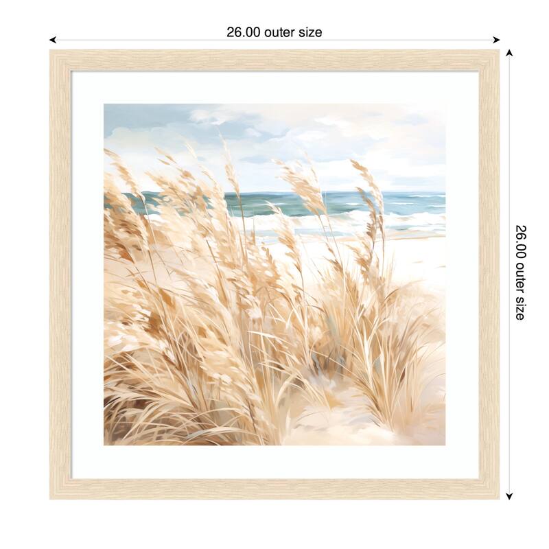 Kate and Laurel Framed Art Beige Beach Grass Near Traquil Beach by The Creative Bunch Studio